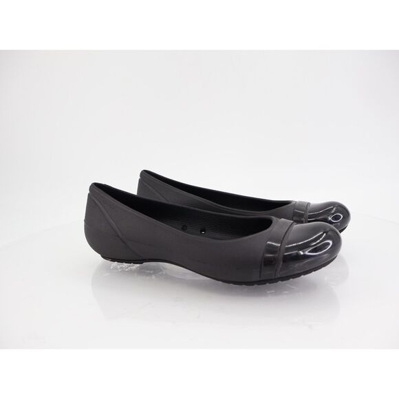 CROCS Women's Cap Toe Ballet Flats Size 7 Black Rubber Slip On Rubber Light Shoe - Picture 2 of 10